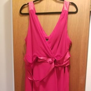 Red, sleeveless formal gown